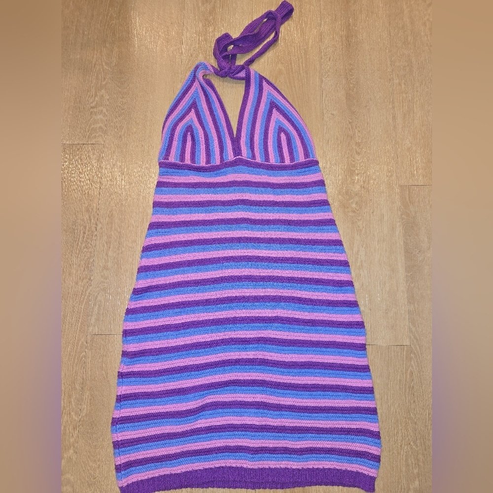 Wild fable Crochet Dress, Purple Summer Dress, Sun Dress, Knit Halter Dress